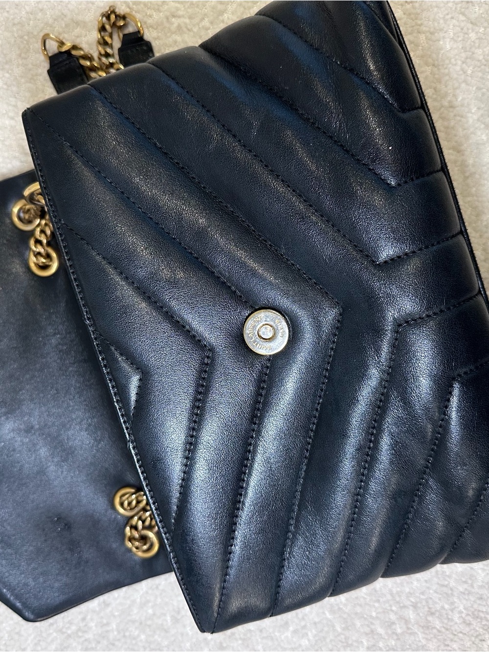 Saint Laurent YSL Loulou Small Black Chevron Quilted Leather Bag Gold Hardware - Picture 14 of 14